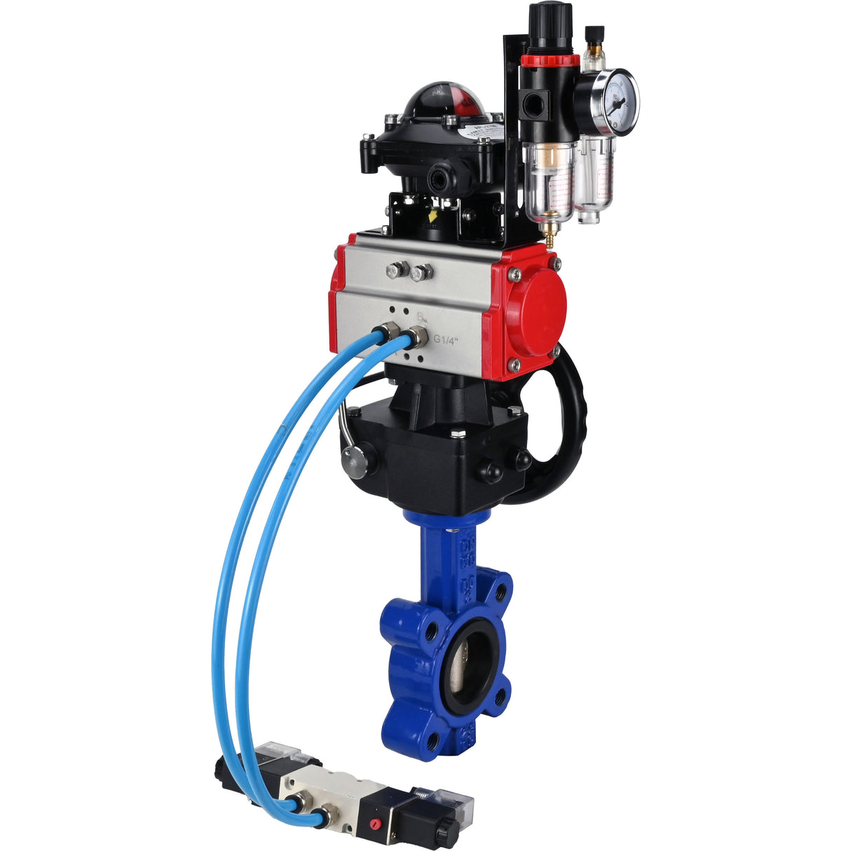 Vanne papillon d'eau Elephant WBV1616N-2W-Fb-H, matériau du corps - fonte QT450, matériau du disque - fonte QT450, joint - NBR, actionneur pneumatique PA-DA double action, 4V320-08 220V, BKV APL-210N, volant MON, BPV AFC2000