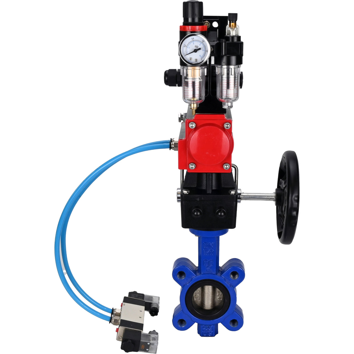 Vanne papillon d'eau Elephant WBV1616N-2W-Fb-H, matériau du corps - fonte QT450, matériau du disque - fonte QT450, joint - NBR, actionneur pneumatique PA-DA double action, 4V320-08 220V, BKV APL-210N, volant MON, BPV AFC2000
