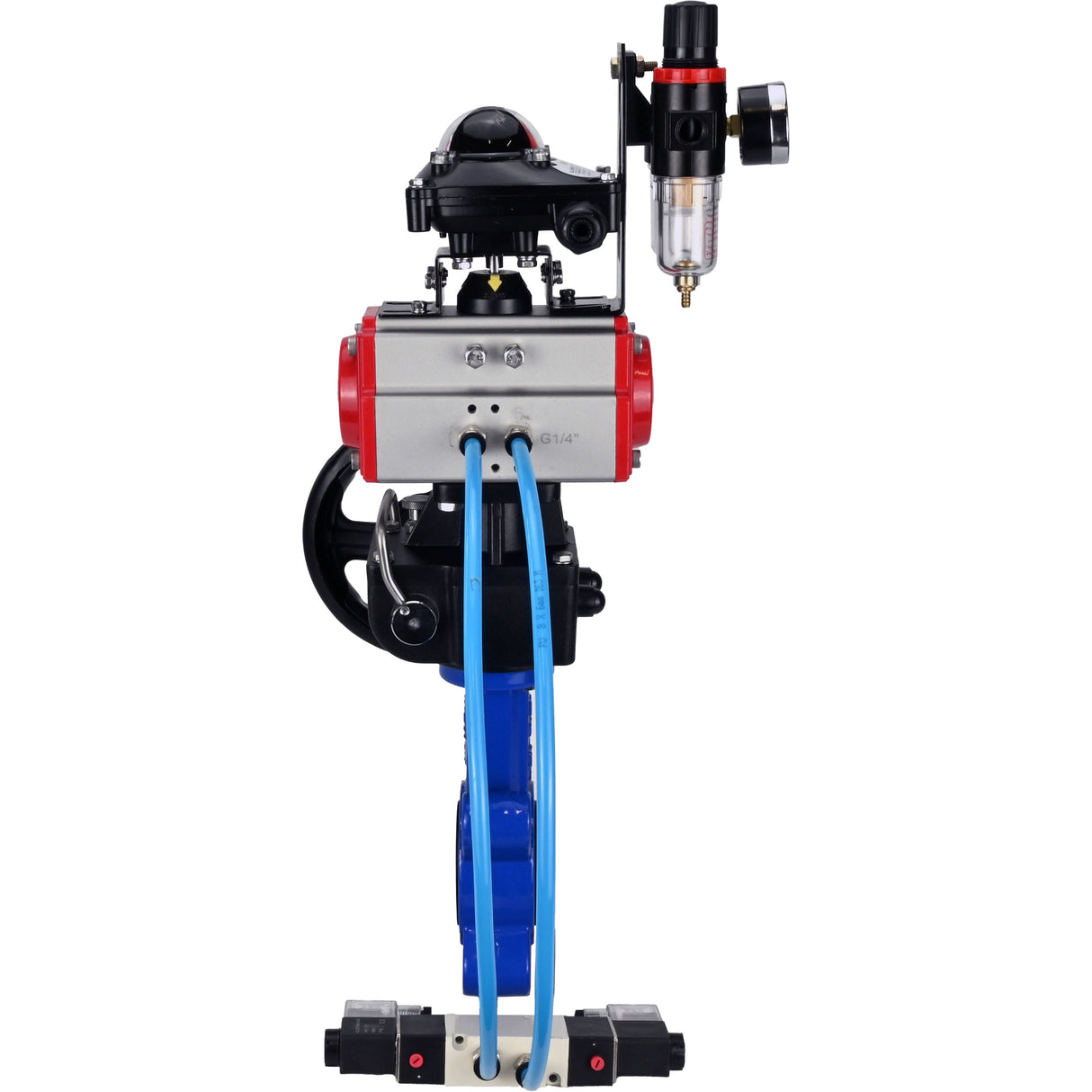 Vanne papillon d'eau Elephant WBV1616N-2W-Fb-H, matériau du corps - fonte QT450, matériau du disque - fonte QT450, joint - NBR, actionneur pneumatique PA-DA double action, 4V320-08 220V, BKV APL-210N, volant MON, BPV AFC2000