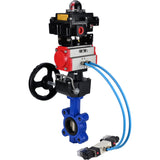 Vanne papillon d'eau Elephant WBV1616N-2W-Fb-H, matériau du corps - fonte QT450, matériau du disque - fonte QT450, joint - NBR, actionneur pneumatique PA-DA double action, 4V320-10 220V, BKV APL-410N EX, volant MON