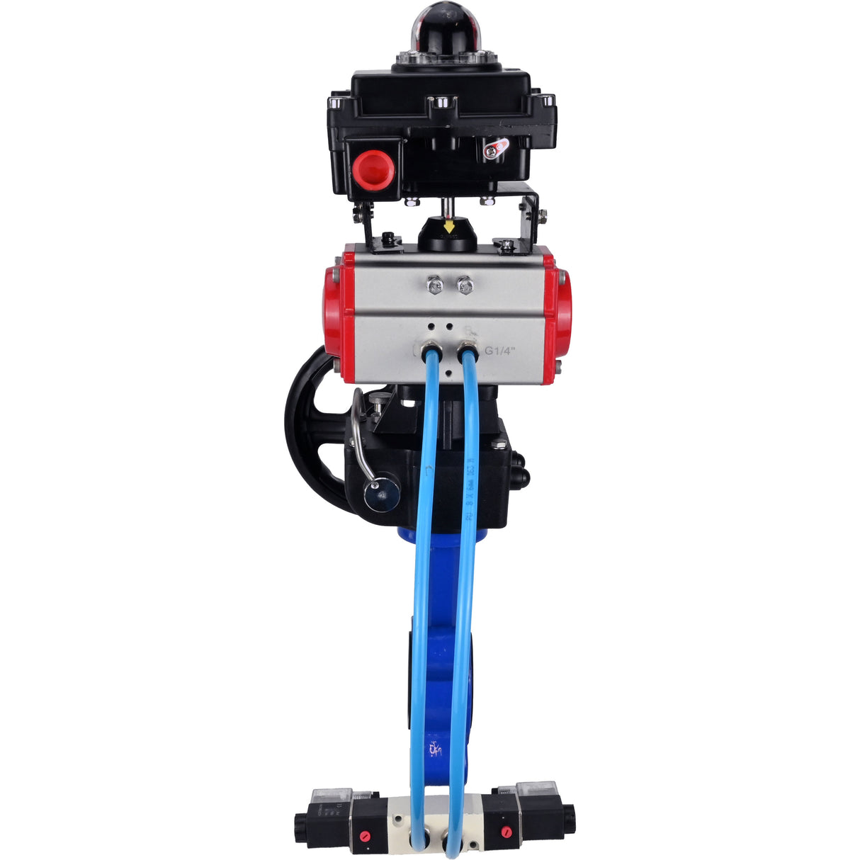 Vanne papillon d'eau Elephant WBV1616N-2W-Fb-H, matériau du corps - fonte QT450, matériau du disque - fonte QT450, joint - NBR, actionneur pneumatique PA-DA double action, 4V320-10 220V, BKV APL-410N EX, volant MON