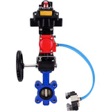 Vanne papillon d'eau Elephant WBV1616N-2W-Fb-H, matériau du corps - fonte QT450, matériau du disque - fonte QT450, joint - NBR, actionneur pneumatique PA-DA double action, 4V320-08 220V, BKV APL-410N EX, volant MON, BPV AFC2000