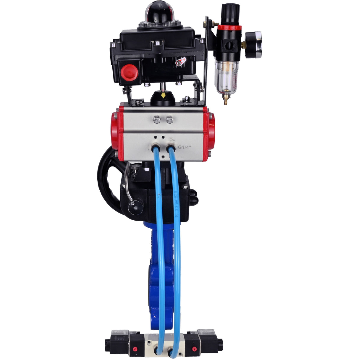 Vanne papillon d'eau Elephant WBV1616N-2W-Fb-H, matériau du corps - fonte QT450, matériau du disque - fonte QT450, joint - NBR, actionneur pneumatique PA-DA double action, 4V320-08 220V, BKV APL-410N EX, volant MON, BPV AFC2000