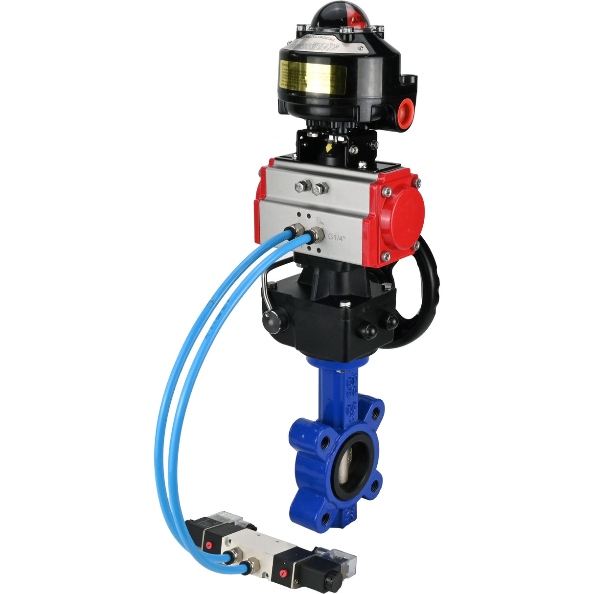 Vanne papillon d'eau Elephant WBV1616N-2W-Fb-H, matériau du corps - fonte QT450, matériau du disque - fonte QT450, joint - NBR, actionneur pneumatique PA-DA double action, 4V320-08 220V, BKV APL-510N EX, volant MON,