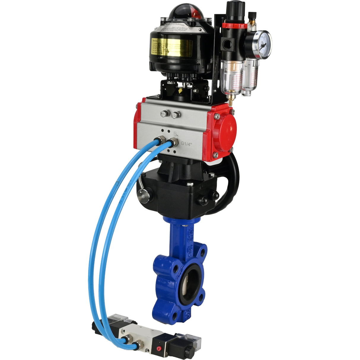 Vanne papillon d'eau Elephant WBV1616N-2W-Fb-H, matériau du corps - fonte QT450, matériau du disque - fonte QT450, joint - NBR, actionneur pneumatique PA-DA double action, 4V320-10 220V, BKV APL-510N EX, volant MON, BPV AFC2000