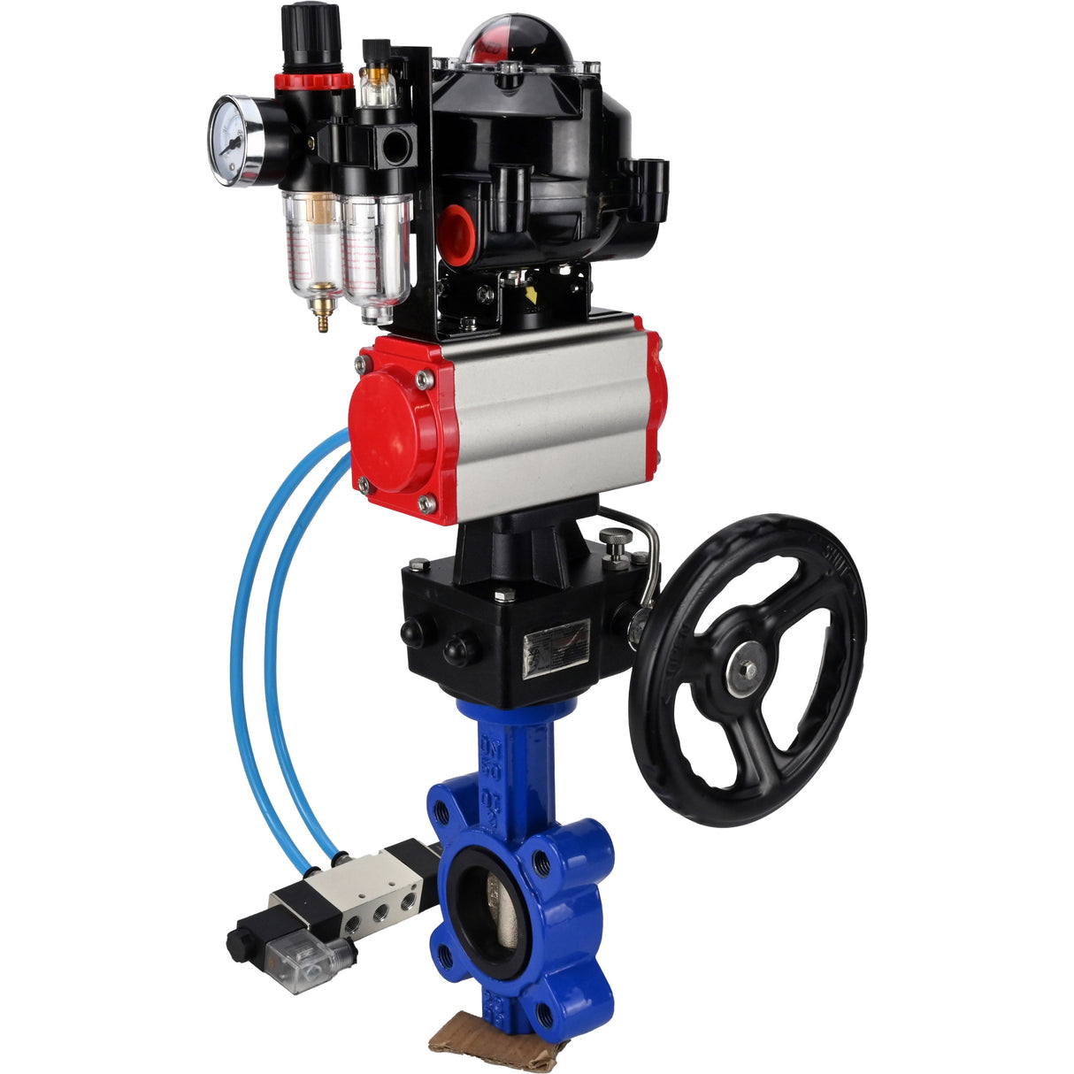 Vanne papillon d'eau Elephant WBV1616N-2W-Fb-H, matériau du corps - fonte QT450, matériau du disque - fonte QT450, joint - NBR, actionneur pneumatique PA-DA double action, 4V320-10 220V, BKV APL-510N EX, volant MON, BPV AFC2000
