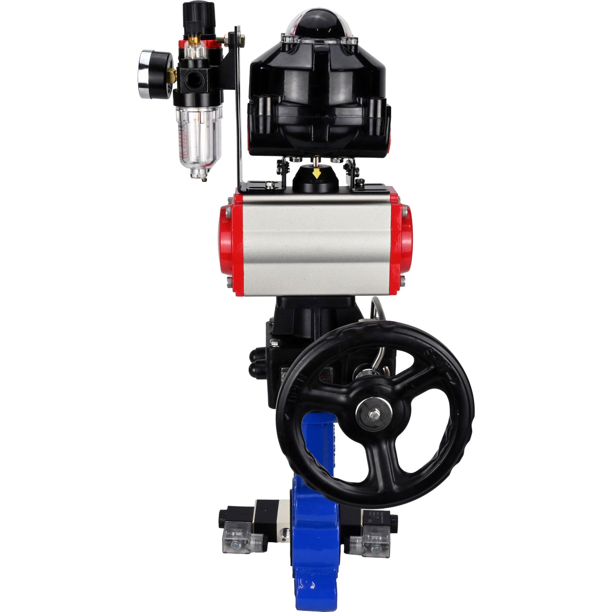 Vanne papillon d'eau Elephant WBV1616N-2W-Fb-H, matériau du corps - fonte QT450, matériau du disque - fonte QT450, joint - NBR, actionneur pneumatique PA-DA double action, 4V320-10 220V, BKV APL-510N EX, volant MON, BPV AFC2000