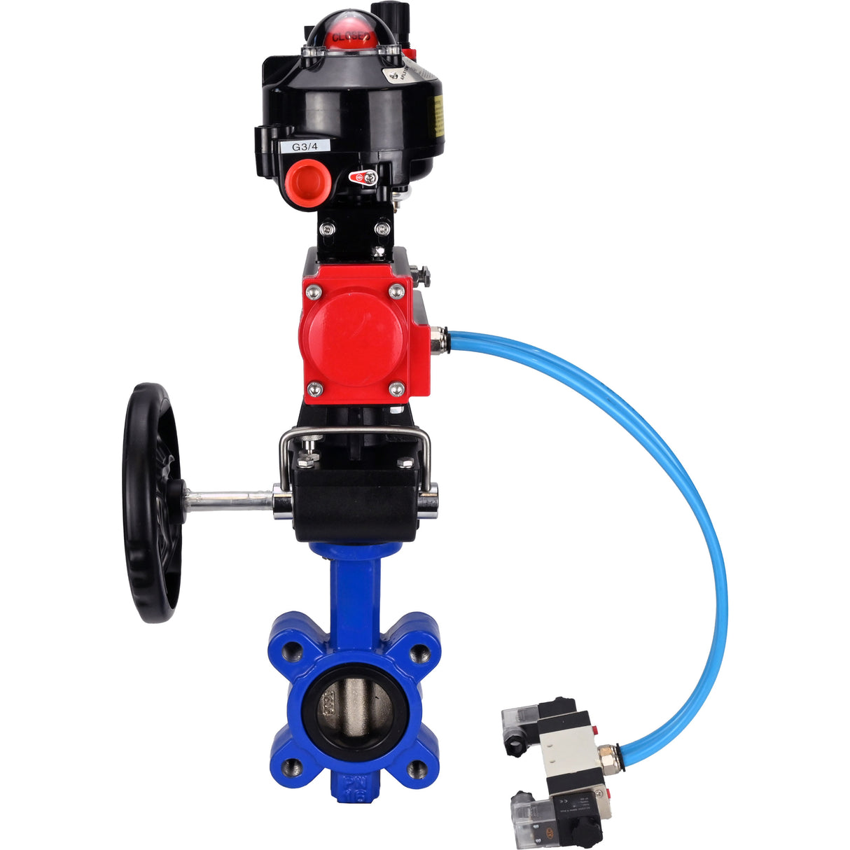 Vanne papillon d'eau Elephant WBV1616N-2W-Fb-H, matériau du corps - fonte QT450, matériau du disque - fonte QT450, joint - NBR, actionneur pneumatique PA-DA double action, 4V320-10 220V, BKV APL-510N EX, volant MON, BPV AFC2000