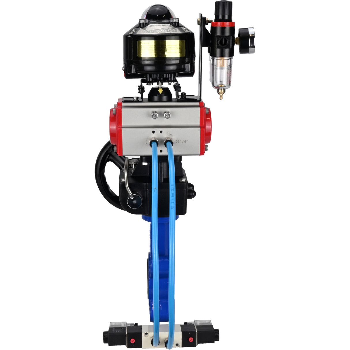 Vanne papillon d'eau Elephant WBV1616N-2W-Fb-H, matériau du corps - fonte QT450, matériau du disque - fonte QT450, joint - NBR, actionneur pneumatique PA-DA double action, 4V320-10 220V, BKV APL-510N EX, volant MON, BPV AFC2000