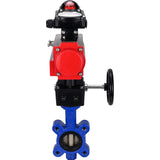 Vanne papillon d'eau Elephant WBV1616N-2W-Fb-H, matériau du corps - fonte QT450, matériau du disque - fonte QT450, joint - NBR, avec actionneur pneumatique double effet PA-DA, volant MON, BKV APL-210N