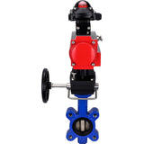 Vanne papillon d'eau Elephant WBV1616N-2W-Fb-H, matériau du corps - fonte QT450, matériau du disque - fonte QT450, joint - NBR, avec actionneur pneumatique double effet PA-DA, volant MON, BKV APL-210N