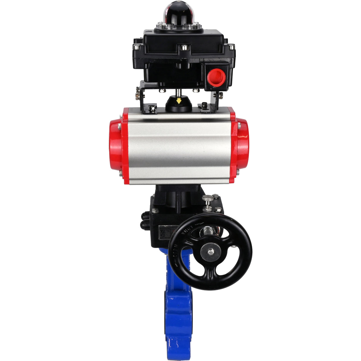 Vanne papillon d'eau Elephant WBV1616N-2W-Fb-H, matériau du corps - fonte QT450, matériau du disque - fonte QT450, joint - NBR, avec actionneur pneumatique double effet PA-DA, volant MON, BKV APL-410N EX