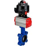 Vanne papillon d'eau Elephant WBV1616N-2W-Fb-H, matériau du corps - fonte QT450, matériau du disque - fonte QT450, joint - NBR, avec actionneur pneumatique double action PA-DA, BKV APL-510N EX