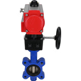 Vanne papillon d'eau Elephant WBV1616N-2W-Fb-H, matériau du corps - fonte QT450, matériau du disque - fonte QT450, joint - NBR, avec actionneur pneumatique double effet PA-DA, volant MON