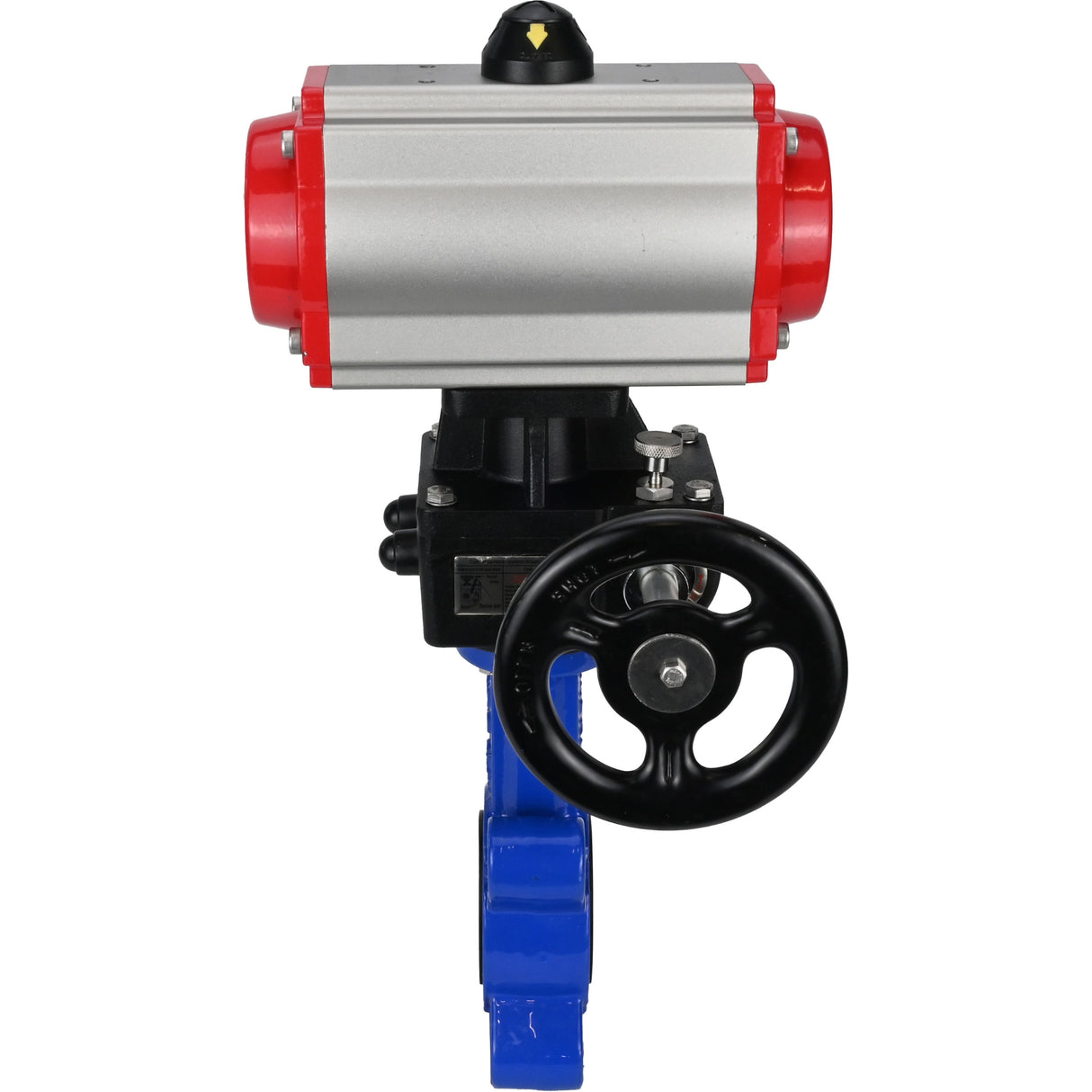 Vanne papillon d'eau Elephant WBV1616N-2W-Fb-H, matériau du corps - fonte QT450, matériau du disque - fonte QT450, joint - NBR, avec actionneur pneumatique double effet PA-DA, volant MON