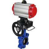 Vanne papillon d'eau Elephant WBV1616N-2W-Fb-H, matériau du corps - fonte QT450, matériau du disque - fonte QT450, joint - NBR, avec actionneur pneumatique double effet PA-DA, volant MON
