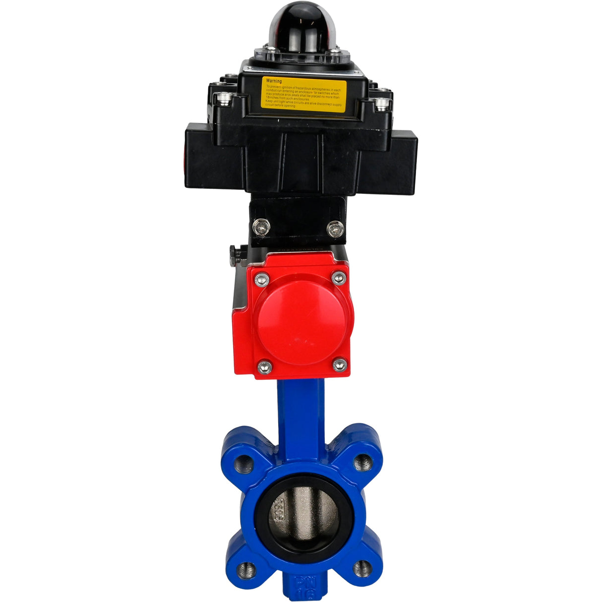 Vanne papillon d'eau Elephant WBV1616E-2W-Fb-H, matériau du corps - fonte QT450, matériau du disque - fonte QT450, joint - EPDM, actionneur pneumatique PA-SA avec ressorts de rappel, , BKV APL-410N EX