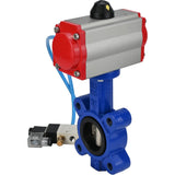 Vanne papillon d'eau Elephant WBV1616N-2W-Fb-H, matériau du corps - fonte QT450, matériau du disque - fonte QT450, joint - NBR, actionneur pneumatique PA-SA avec ressorts de rappel, 4V320-08 220V