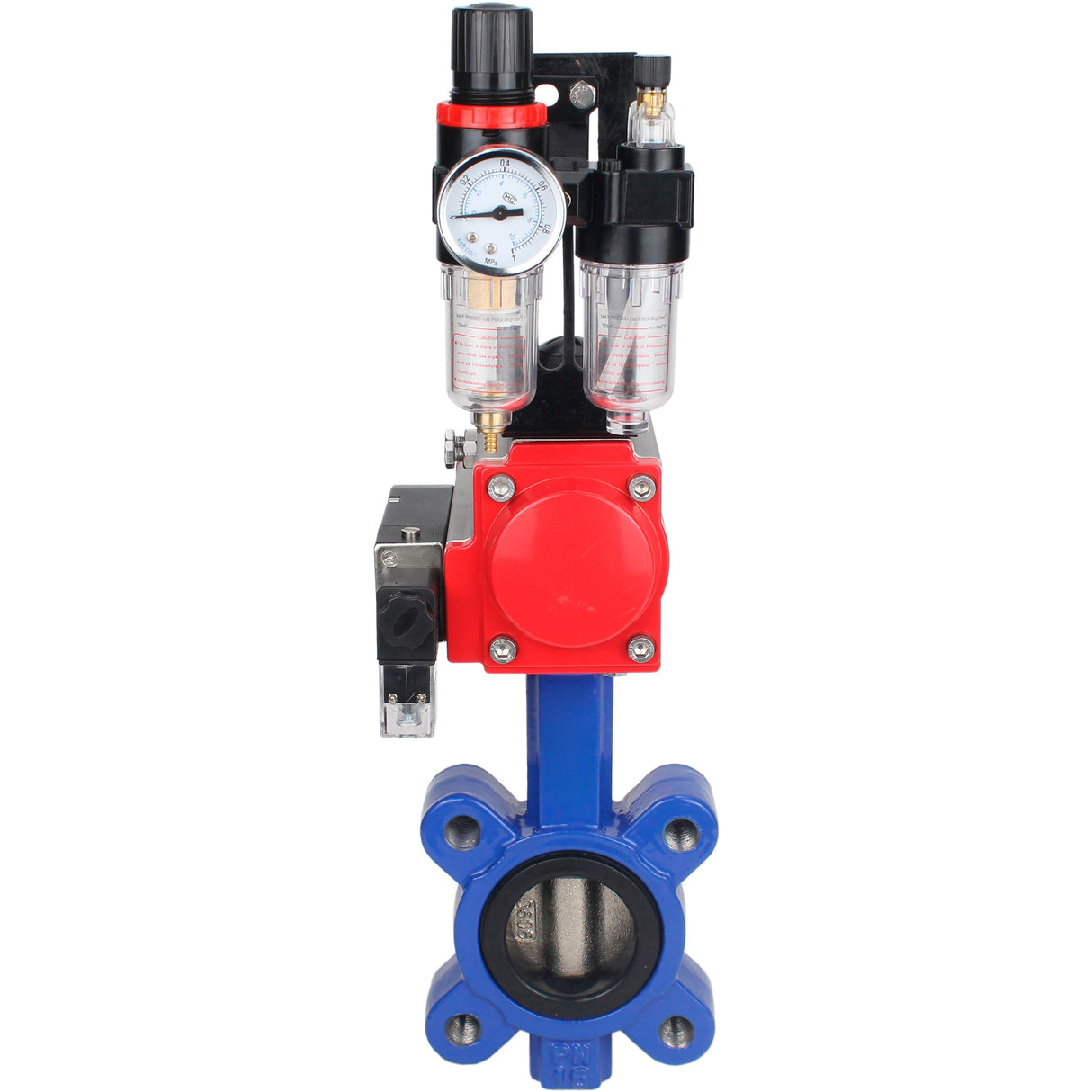 Vanne papillon d'eau Elephant WBV1616E-2W-Fb-H, matériau du corps - fonte QT450, matériau du disque - fonte QT450, joint - EPDM, actionneur pneumatique PA-SA avec ressorts de rappel, 4M310-08 220V BPV AFC2000