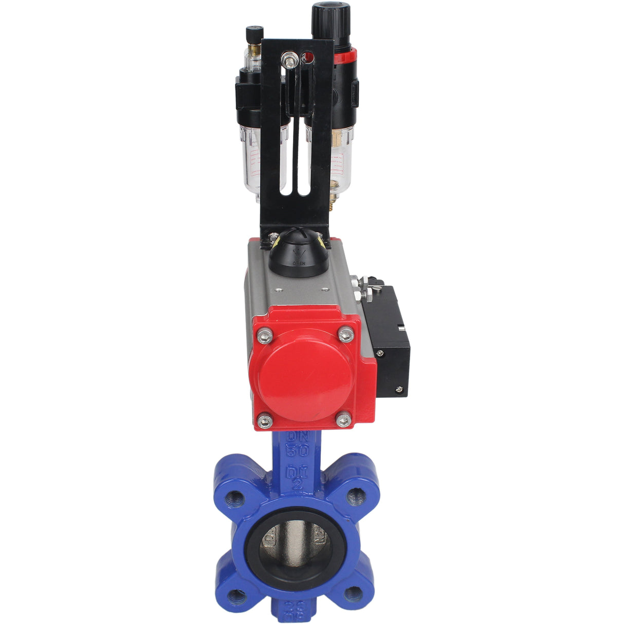 Vanne papillon d'eau Elephant WBV1616E-2W-Fb-H, matériau du corps - fonte QT450, matériau du disque - fonte QT450, joint - EPDM, actionneur pneumatique PA-SA avec ressorts de rappel, 4M310-08 220V BPV AFC2000