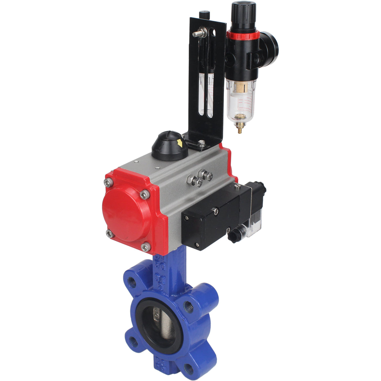 Vanne papillon d'eau Elephant WBV1616E-2W-Fb-H, matériau du corps - fonte QT450, matériau du disque - fonte QT450, joint - EPDM, actionneur pneumatique PA-SA avec ressorts de rappel, 4M310-08 220V BPV AFC2000