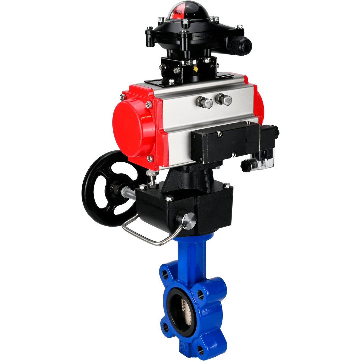 Vanne papillon d'eau Elephant WBV1616N-2W-Fb-H, matériau du corps - fonte QT450, matériau du disque - fonte QT450, joint - NBR, actionneur pneumatique PA-DA double action, 4M310-08 220V, BKV APL-210N, volant MON