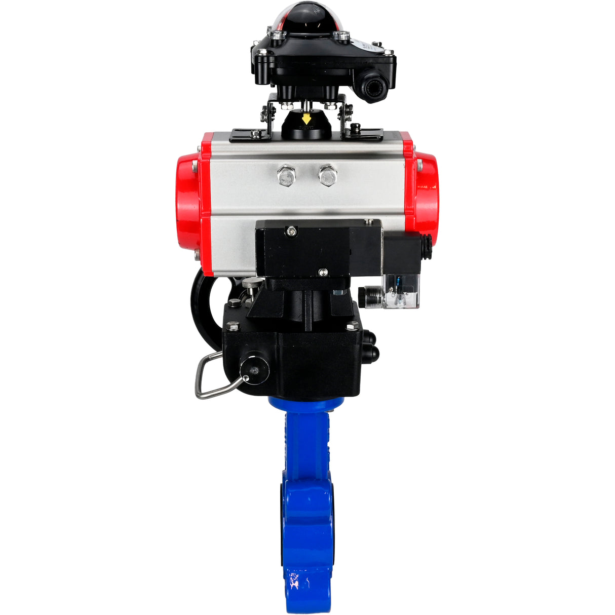 Vanne papillon d'eau Elephant WBV1616N-2W-Fb-H, matériau du corps - fonte QT450, matériau du disque - fonte QT450, joint - NBR, actionneur pneumatique PA-DA double action, 4M310-08 220V, BKV APL-210N, volant MON