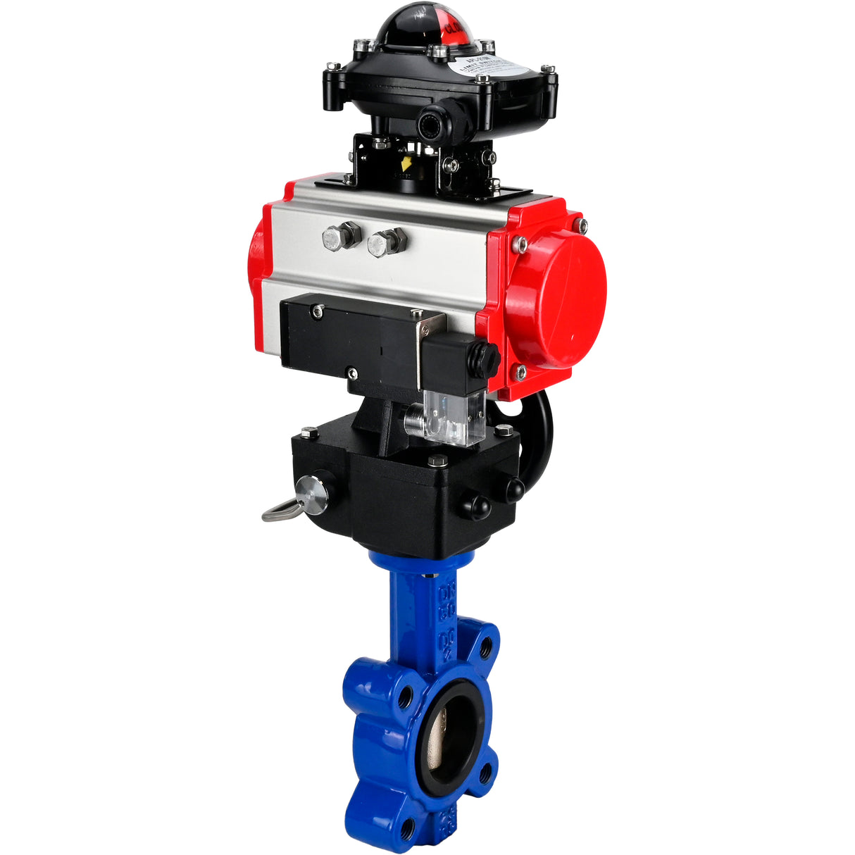 Vanne papillon d'eau Elephant WBV1616N-2W-Fb-H, matériau du corps - fonte QT450, matériau du disque - fonte QT450, joint - NBR, actionneur pneumatique PA-DA double action, 4M310-08 220V, BKV APL-210N, volant MON