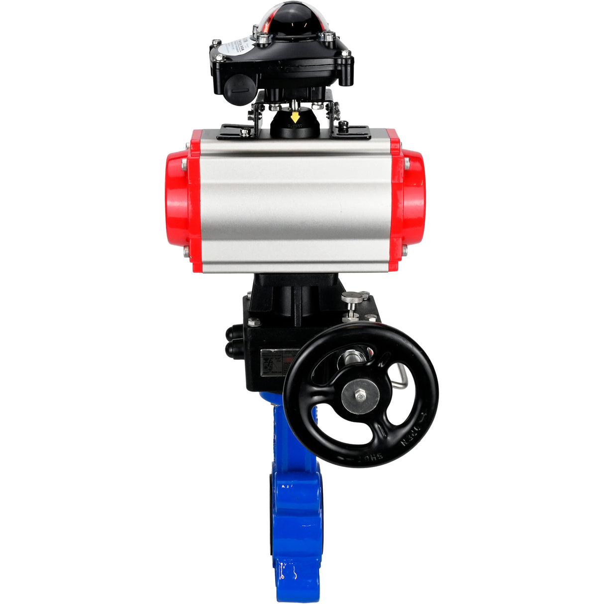 Vanne papillon d'eau Elephant WBV1616N-2W-Fb-H, matériau du corps - fonte QT450, matériau du disque - fonte QT450, joint - NBR, actionneur pneumatique PA-DA double action, 4M310-08 220V, BKV APL-210N, volant MON