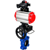 Vanne papillon d'eau Elephant WBV1616N-2W-Fb-H, matériau du corps - fonte QT450, matériau du disque - fonte QT450, joint - NBR, actionneur pneumatique PA-DA double action, 4M310-08 220V, BKV APL-210N, volant MON