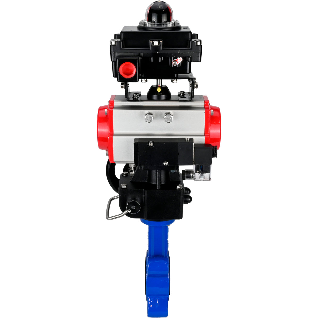 Vanne papillon d'eau Elephant WBV1616E-2W-Fb-H, matériau du corps - fonte QT450, matériau du disque - fonte QT450, joint - EPDM, actionneur pneumatique PA-DA double action, 4M310-08 220V, BKV APL-410N EX, volant MON
