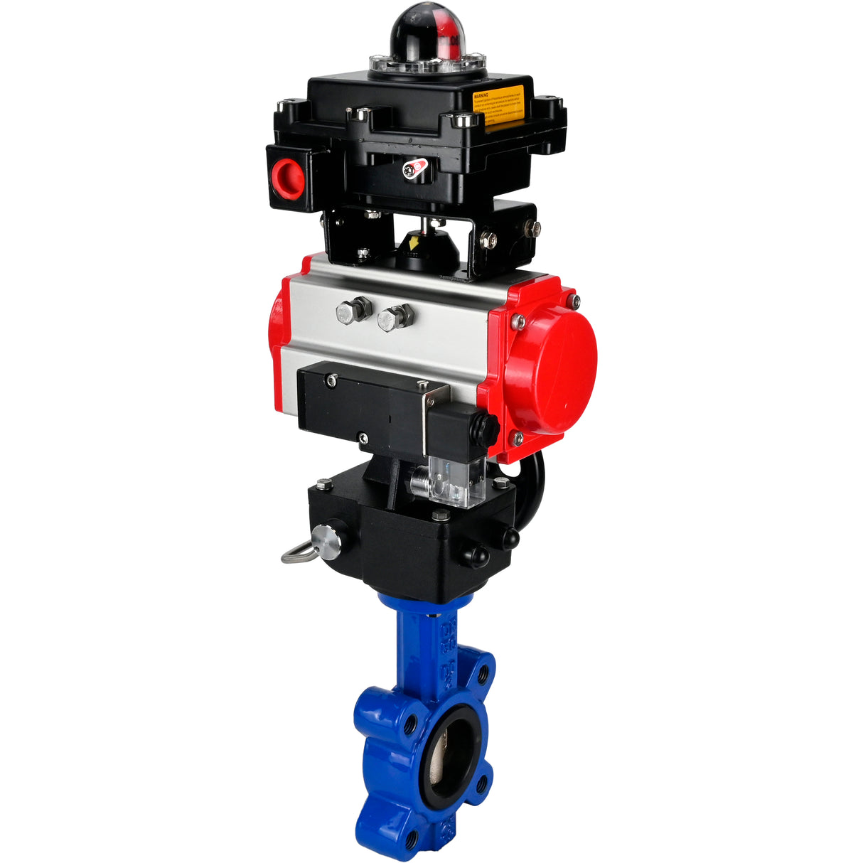 Vanne papillon d'eau Elephant WBV1616E-2W-Fb-H, matériau du corps - fonte QT450, matériau du disque - fonte QT450, joint - EPDM, actionneur pneumatique PA-DA double action, 4M310-08 220V, BKV APL-410N EX, volant MON
