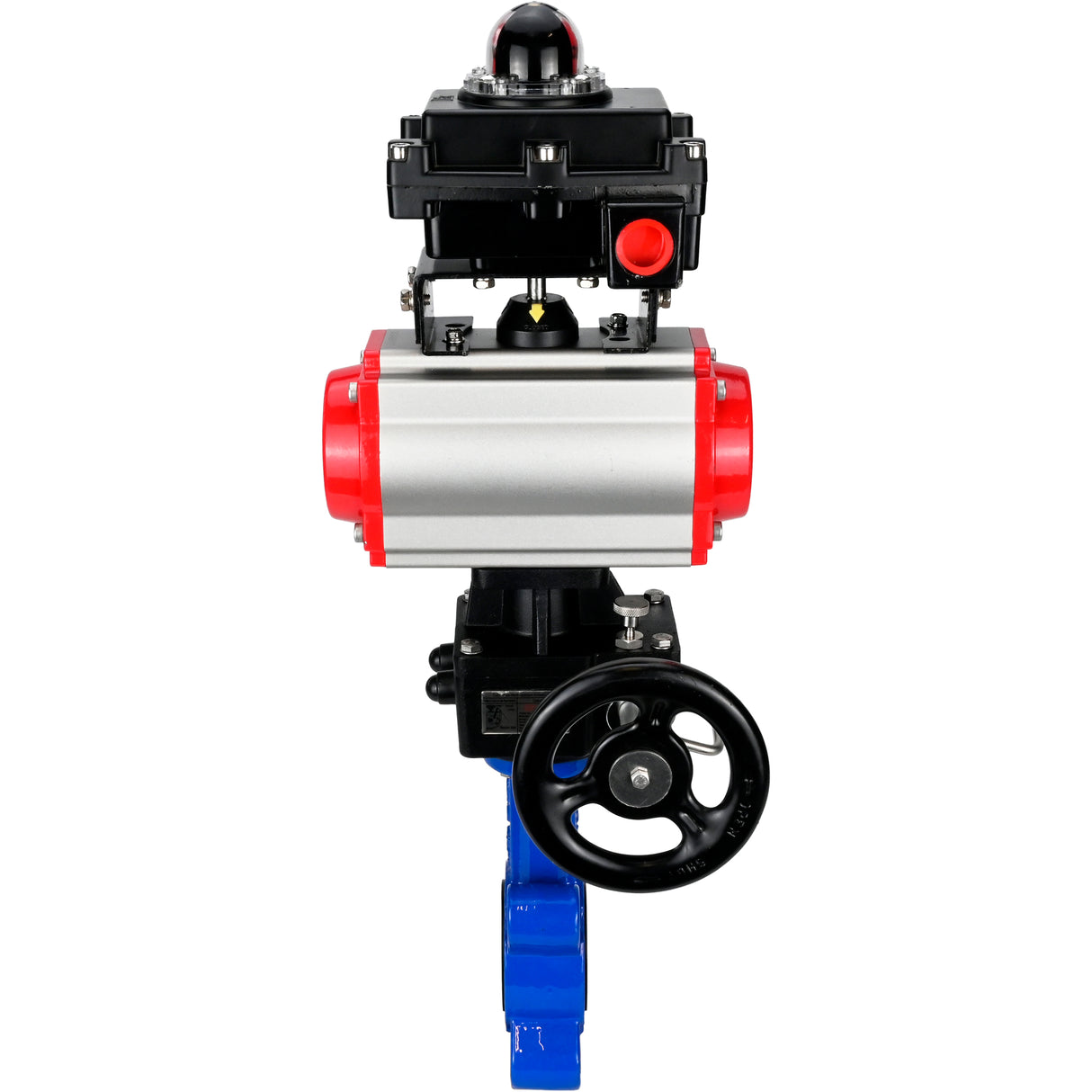 Vanne papillon d'eau Elephant WBV1616E-2W-Fb-H, matériau du corps - fonte QT450, matériau du disque - fonte QT450, joint - EPDM, actionneur pneumatique PA-DA double action, 4M310-08 220V, BKV APL-410N EX, volant MON