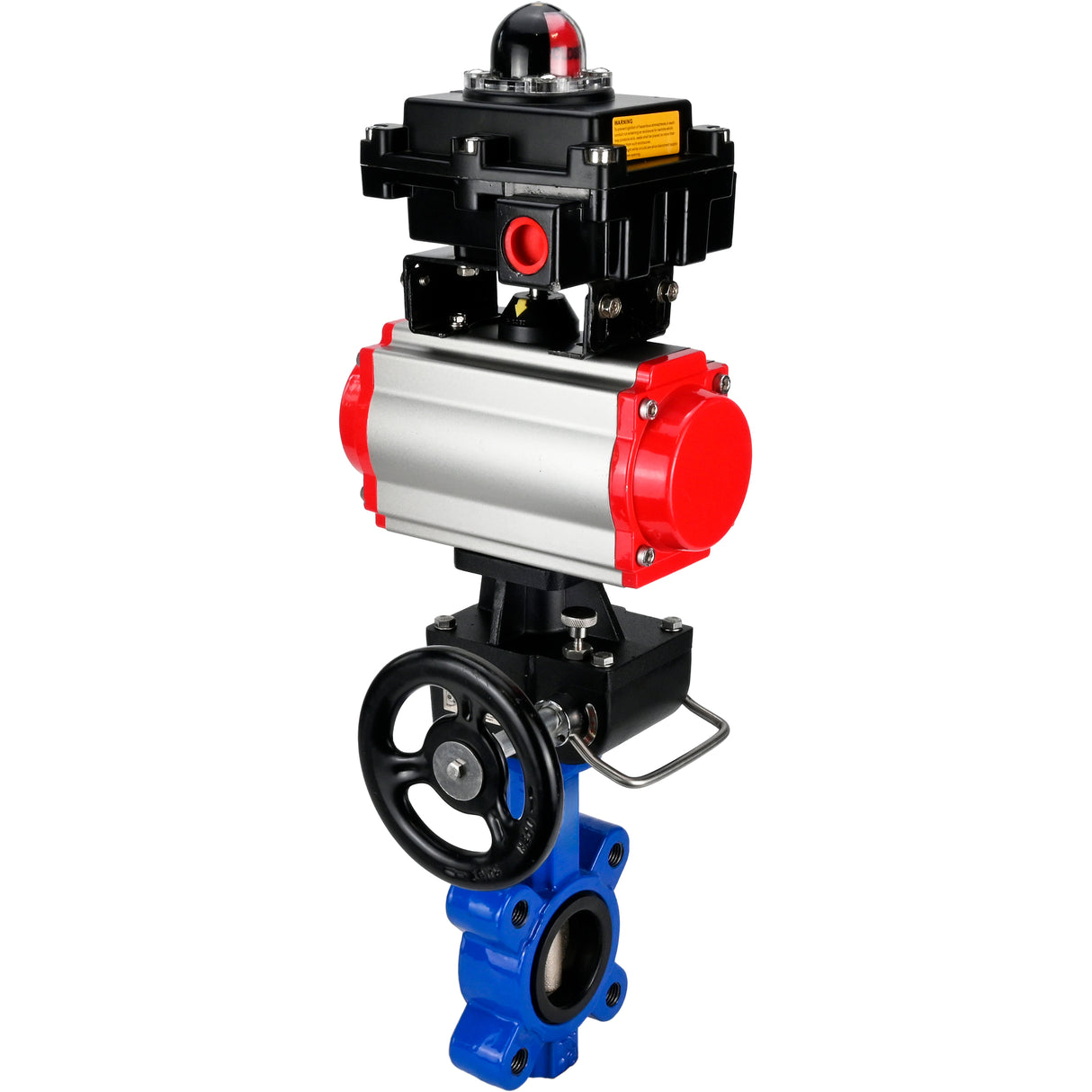 Vanne papillon d'eau Elephant WBV1616E-2W-Fb-H, matériau du corps - fonte QT450, matériau du disque - fonte QT450, joint - EPDM, actionneur pneumatique PA-DA double action, 4M310-08 220V, BKV APL-410N EX, volant MON