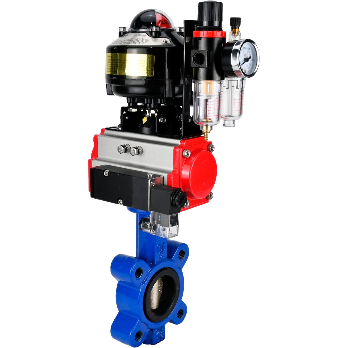 Vanne papillon d'eau Elephant WBV1616E-2W-Fb-H, matériau du corps - fonte QT450, matériau du disque - fonte QT450, joint - EPDM, actionneur pneumatique PA-SA avec ressorts de rappel, 4M310-08 220V, BKV APL-510N EX, BPV AFC2000