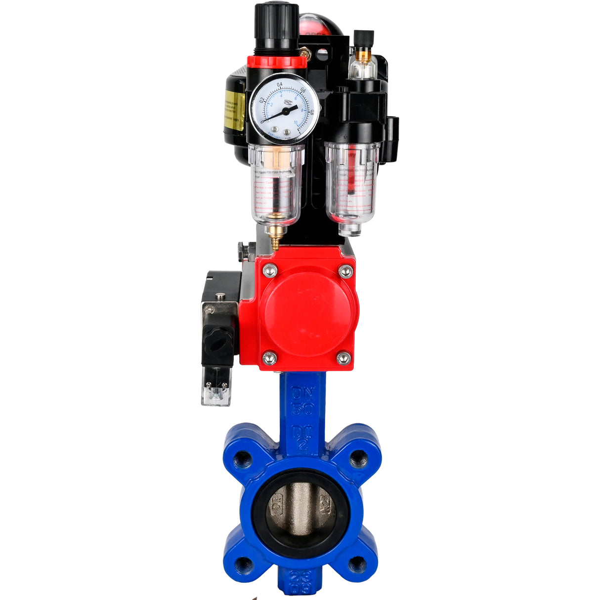 Vanne papillon d'eau Elephant WBV1616E-2W-Fb-H, matériau du corps - fonte QT450, matériau du disque - fonte QT450, joint - EPDM, actionneur pneumatique PA-SA avec ressorts de rappel, 4M310-08 220V, BKV APL-510N EX, BPV AFC2000