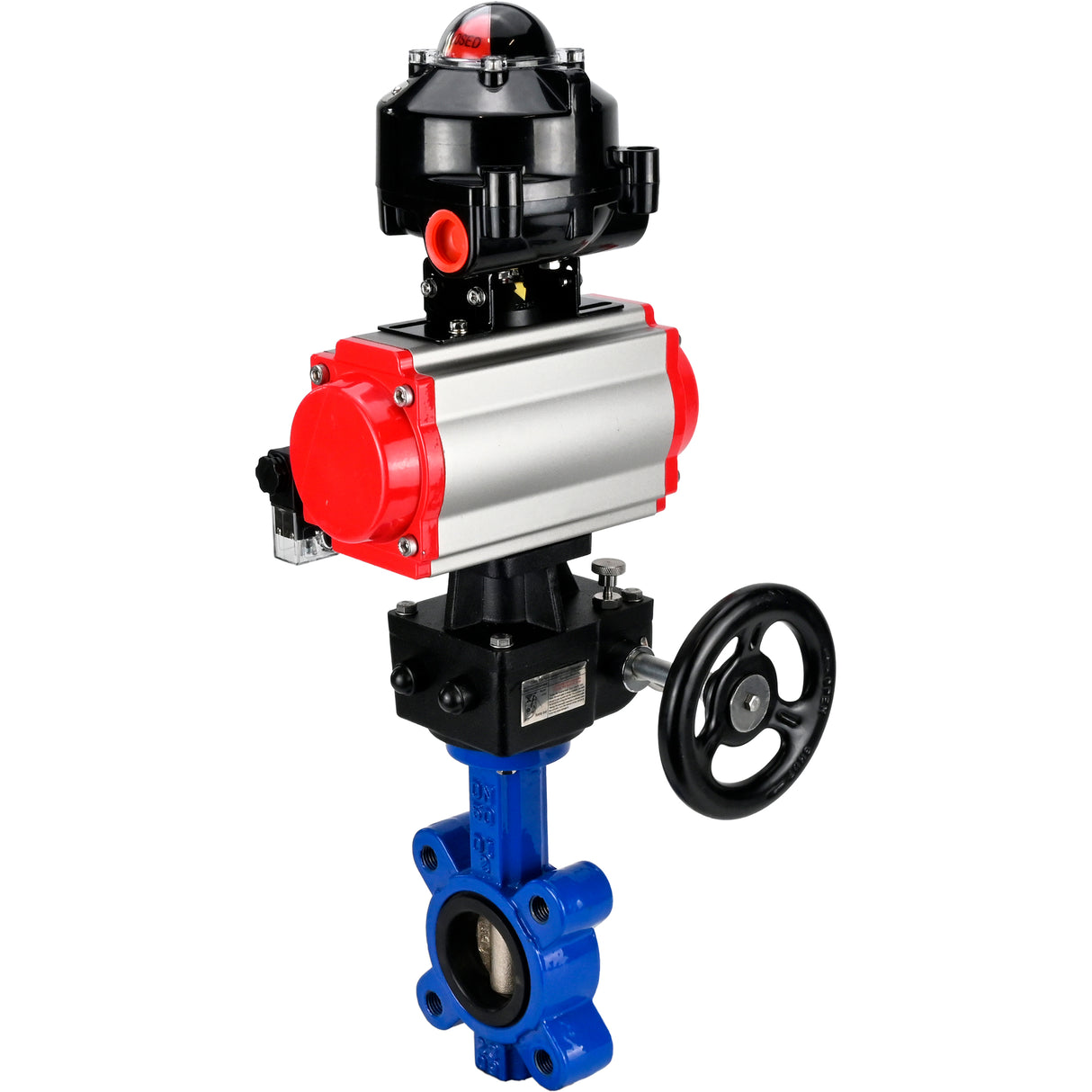 Vanne papillon d'eau Elephant WBV1616N-2W-Fb-H, matériau du corps - fonte QT450, matériau du disque - fonte QT450, joint - NBR, actionneur pneumatique PA-DA double action, 4M310-08 220V, BKV APL-510N EX, volant MON