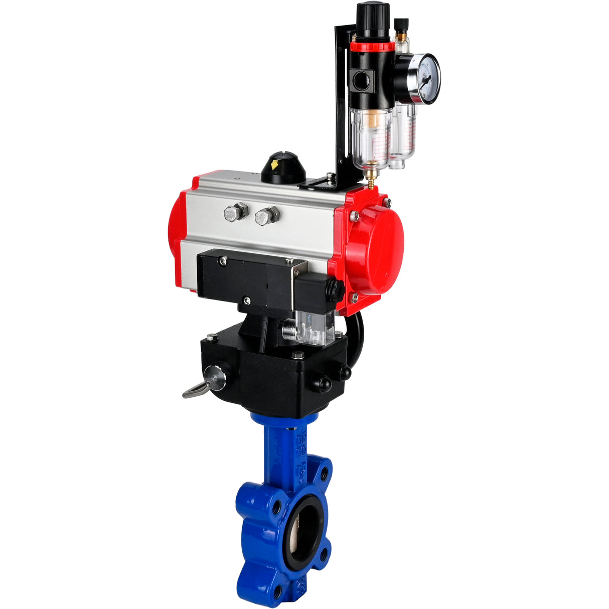 Vanne papillon d'eau Elephant WBV1616E-2W-Fb-H, matériau du corps - fonte QT450, matériau du disque - fonte QT450, joint - EPDM, actionneur pneumatique PA-DA double action, volant 4M310-08 220V MON, BPV AFC2000