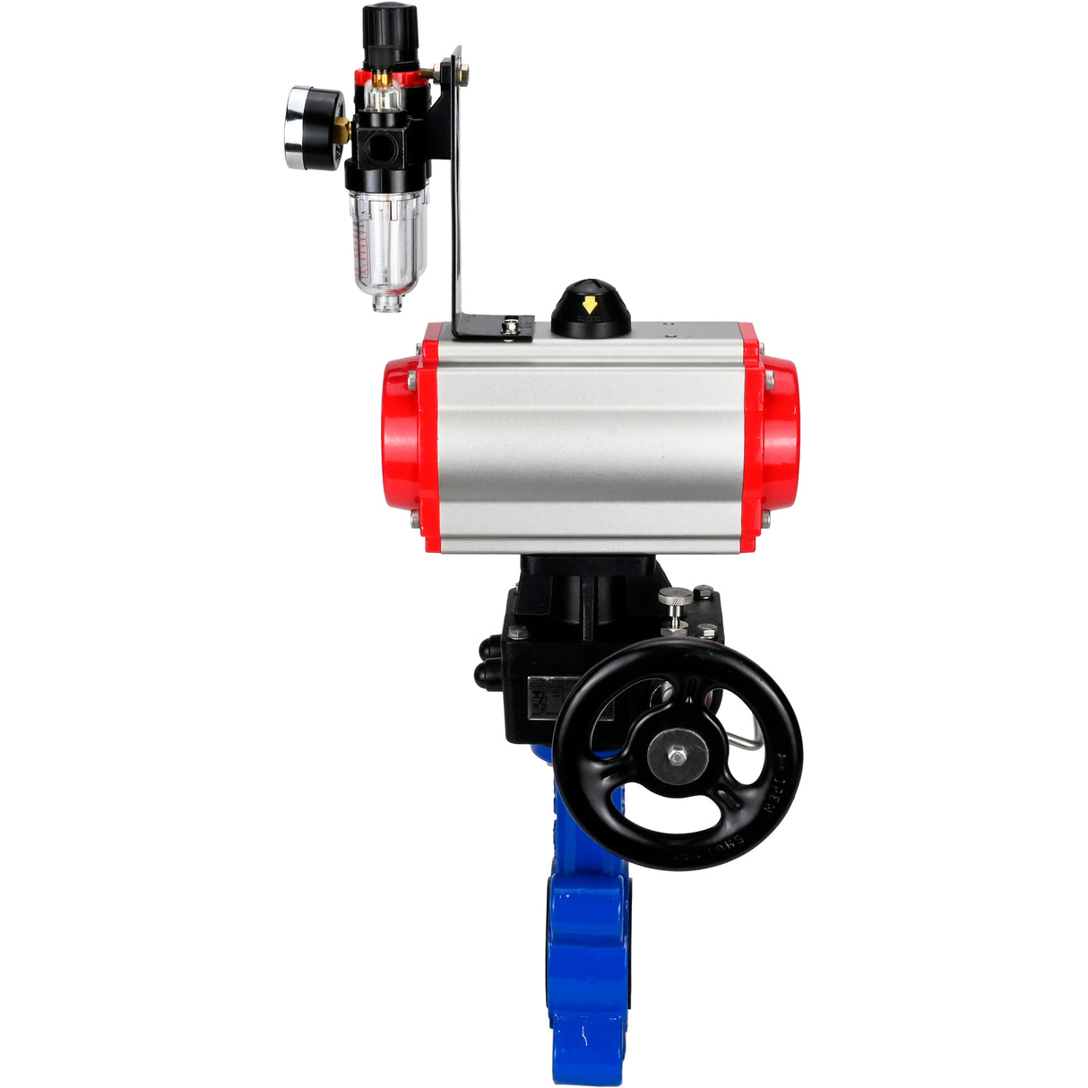 Vanne papillon d'eau Elephant WBV1616E-2W-Fb-H, matériau du corps - fonte QT450, matériau du disque - fonte QT450, joint - EPDM, actionneur pneumatique PA-DA double action, volant 4M310-08 220V MON, BPV AFC2000