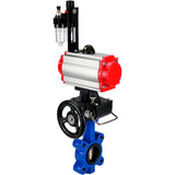 Vanne papillon d'eau Elephant WBV1616E-2W-Fb-H, matériau du corps - fonte QT450, matériau du disque - fonte QT450, joint - EPDM, actionneur pneumatique PA-DA double action, volant 4M310-08 220V MON, BPV AFC2000