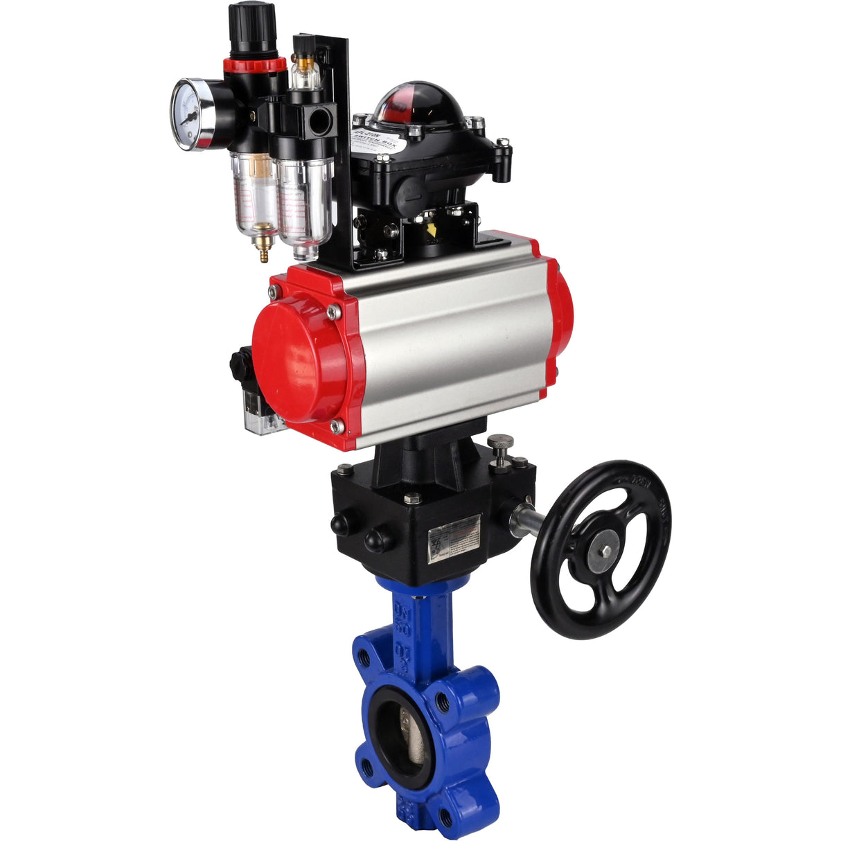 Vanne papillon d'eau Elephant WBV1616N-2W-Fb-H, matériau du corps - fonte QT450, matériau du disque - fonte QT450, joint - NBR, actionneur pneumatique PA-DA double action, 4M310-08 24V, BKV APL-210N, volant MON, BPV AFC2000