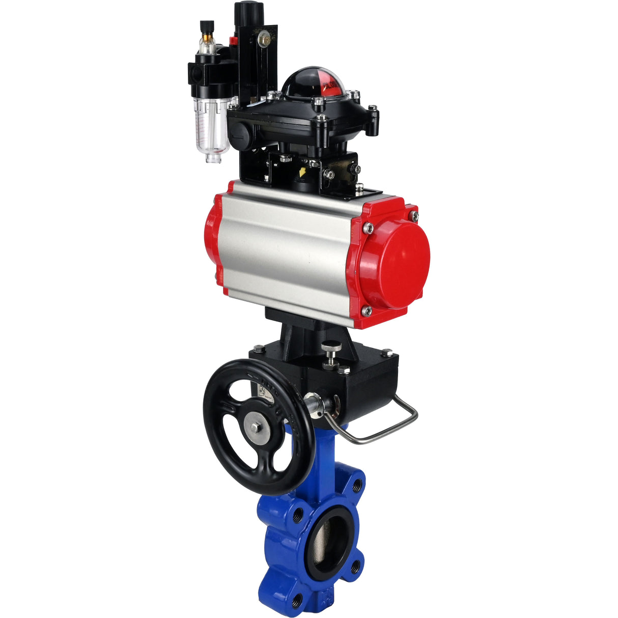 Vanne papillon d'eau Elephant WBV1616N-2W-Fb-H, matériau du corps - fonte QT450, matériau du disque - fonte QT450, joint - NBR, actionneur pneumatique PA-DA double action, 4M310-08 24V, BKV APL-210N, volant MON, BPV AFC2000
