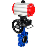 Vanne papillon d'eau Elephant WBV1616N-2W-Fb-H, matériau du corps - fonte QT450, matériau du disque - fonte QT450, joint - NBR, avec actionneur pneumatique double effet PA-DA, 4M310-08 220V, volant MON