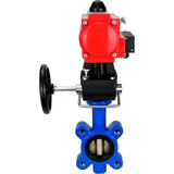 Vanne papillon d'eau Elephant WBV1616N-2W-Fb-H, matériau du corps - fonte QT450, matériau du disque - fonte QT450, joint - NBR, avec actionneur pneumatique double effet PA-DA, 4M310-08 220V, volant MON