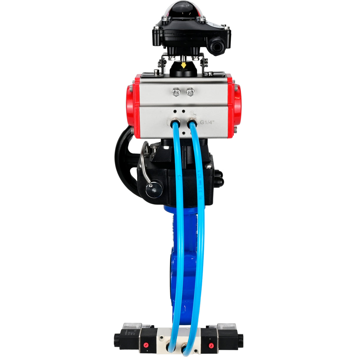 Vanne papillon d'eau Elephant WBV1616N-2W-Fb-H, matériau du corps - fonte QT450, matériau du disque - fonte QT450, joint - NBR, actionneur pneumatique PA-DA double action, 4V320-08 220V, BKV APL-210N, volant MON