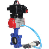 Vanne papillon d'eau Elephant WBV1616N-2W-Fb-H, matériau du corps - fonte QT450, matériau du disque - fonte QT450, joint - NBR, actionneur pneumatique PA-DA double action, 4V320-10 220V, BKV APL-410N EX