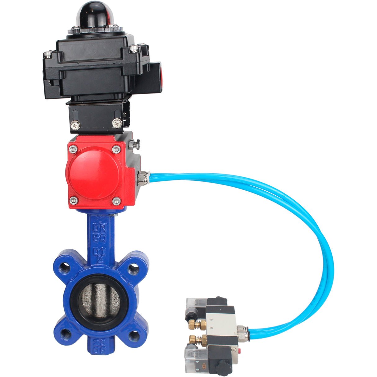 Vanne papillon d'eau Elephant WBV1616N-2W-Fb-H, matériau du corps - fonte QT450, matériau du disque - fonte QT450, joint - NBR, actionneur pneumatique PA-DA double action, 4V320-10 220V, BKV APL-410N EX