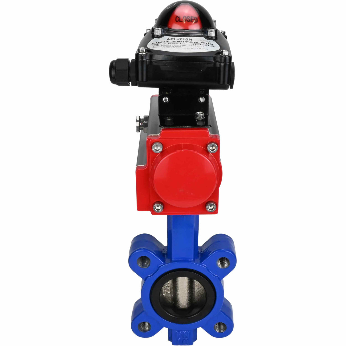 Vanne papillon d'eau Elephant WBV1616N-2W-Fb-H, matériau du corps - fonte QT450, matériau du disque - fonte QT450, joint - NBR, actionneur pneumatique PA-SA avec ressorts de rappel, , BKV APL-210N