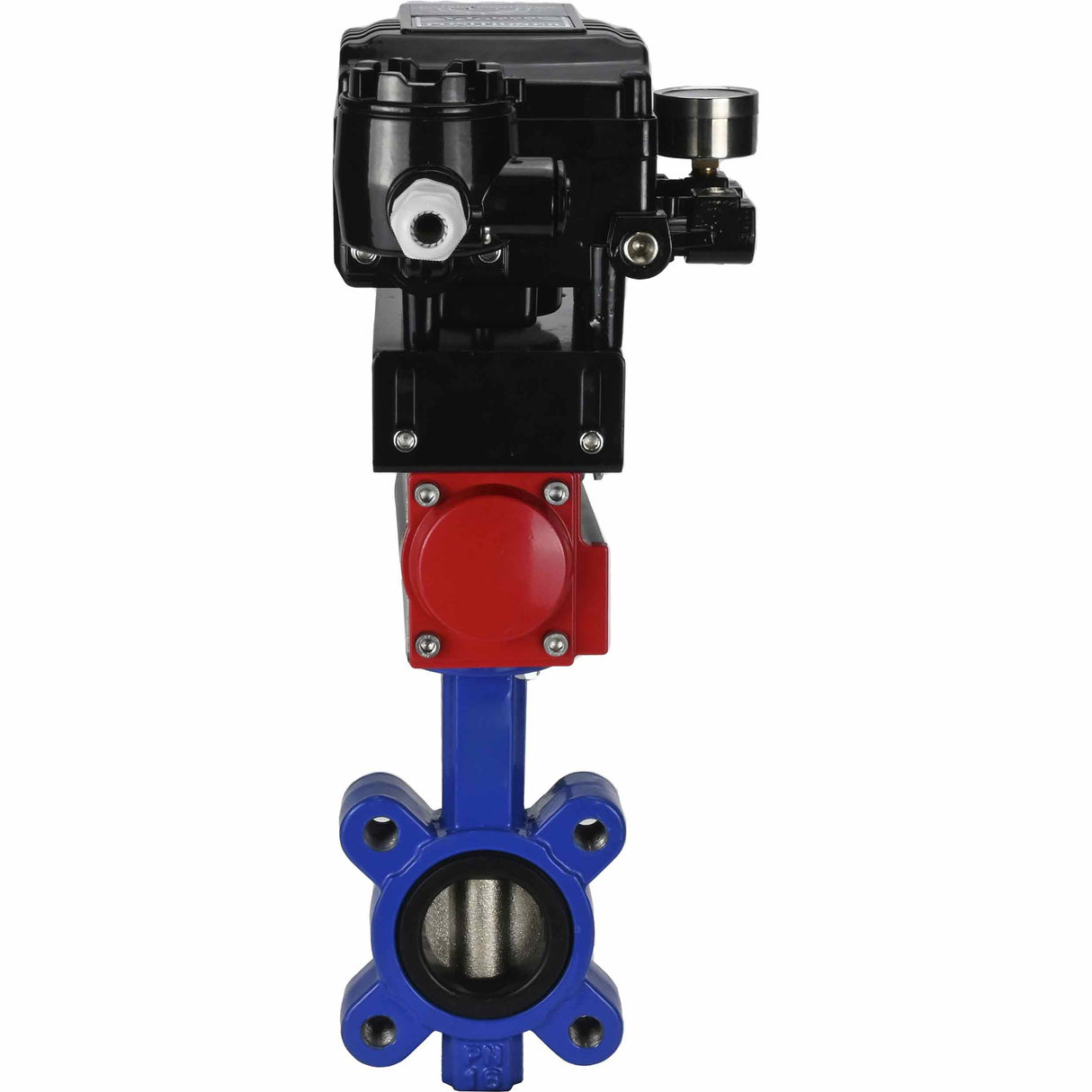 Vanne papillon d'eau Elephant WBV1616N-2W-Fb-H, matériau du corps - fonte QT450, matériau du disque - fonte QT450, joint - NBR, actionneur pneumatique PA-SA avec ressorts de rappel, positionneur YT-1000RSN sans rétroaction