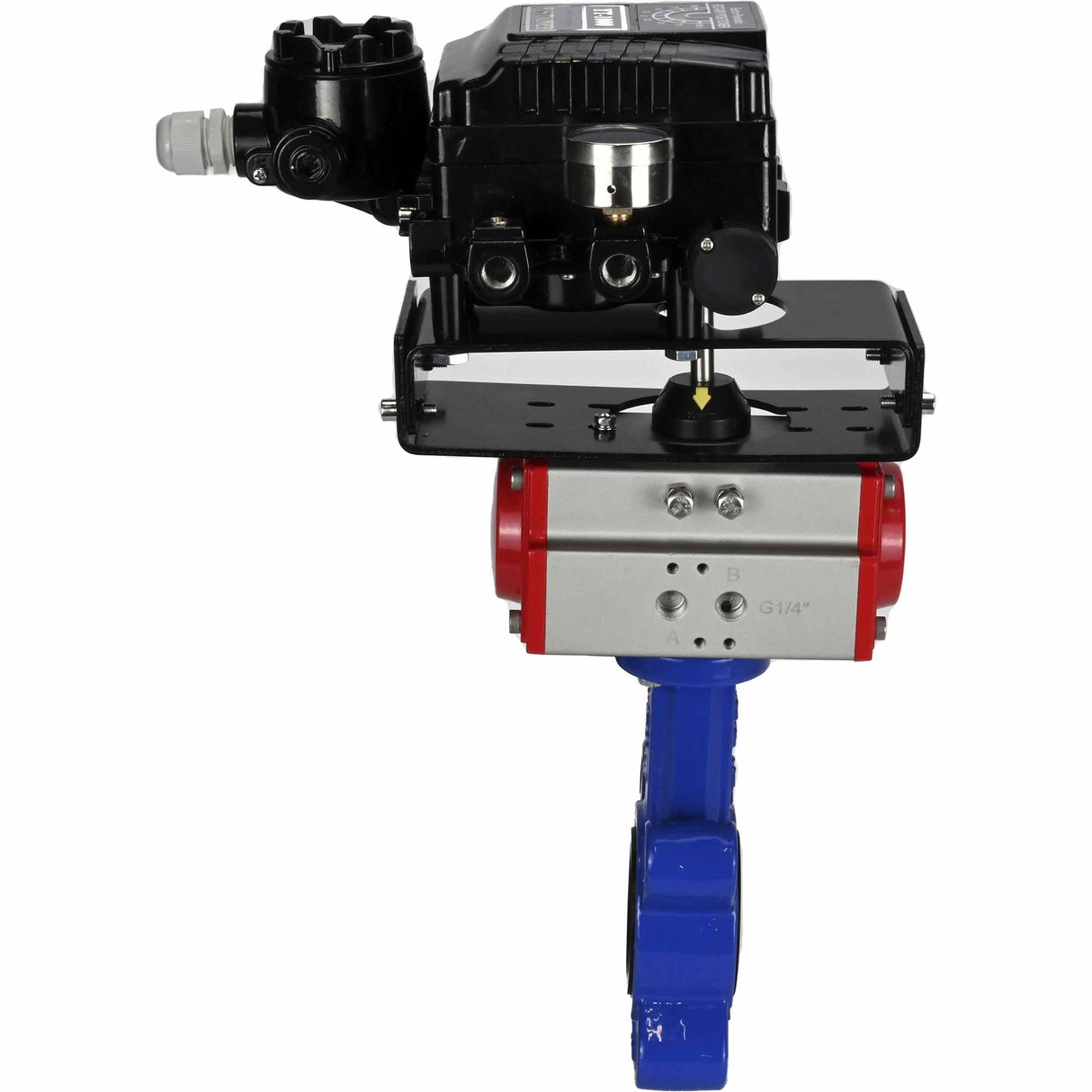 Vanne papillon d'eau Elephant WBV1616N-2W-Fb-H, matériau du corps - fonte QT450, matériau du disque - fonte QT450, joint - NBR, actionneur pneumatique PA-SA avec ressorts de rappel, positionneur YT-1000RSN sans rétroaction